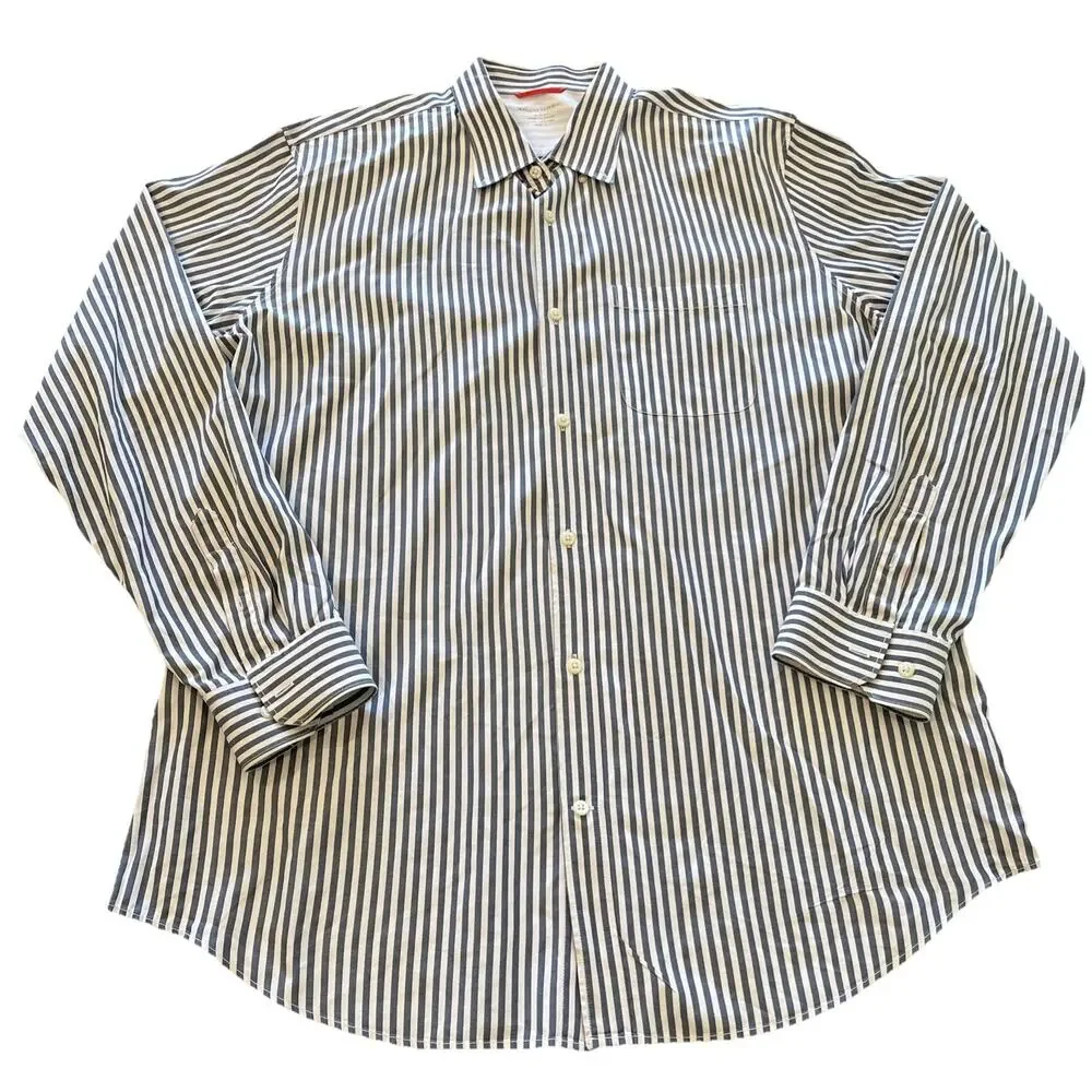 Banana Republic Mens Long Sleeve Button Up Shirt XL White Grey Striped Cotton